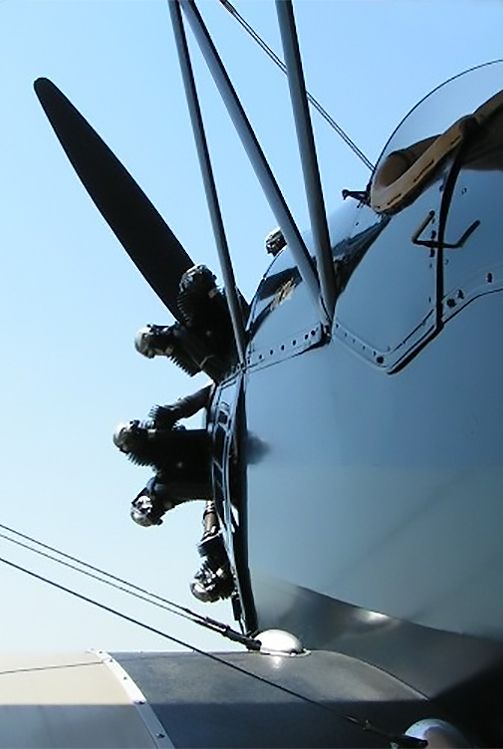view of the front of a biplane as seen from behind the left wing